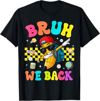 Bruh We Back Back to School Funny Pencil Dabbing Boys Kids T-Shirt