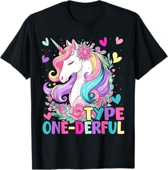 Type One-Derful Unicorn Funny Diabetic Type 1 Diabetes T1D T-Shirt