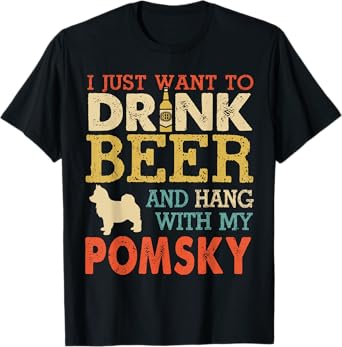 Pomsky Dad Drink Beer Hang With Dog Funny Men Vintage T-Shirt
