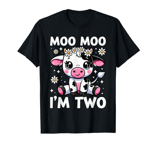 Farm Cow 2nd Birthday Toddlers, Girls, Boys Moo Moo I'm Two T-Shirt