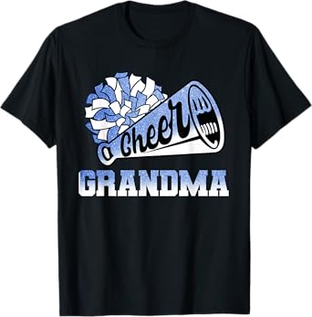 Cheer Grandma Biggest Fan Cheerleader Blue White Pom Pom T-Shirt