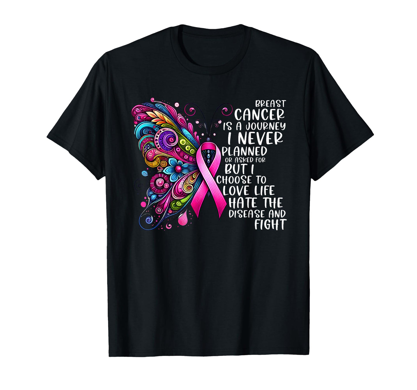Support Fighter Warrior Pink Vibes Gifts Women Butterfly Breast Cancer Awareness Pink Ribbon Cancer Journey T-Shirt