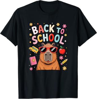 Back To School Capybara Sunglasses Colourful Students Kids T-Shirt