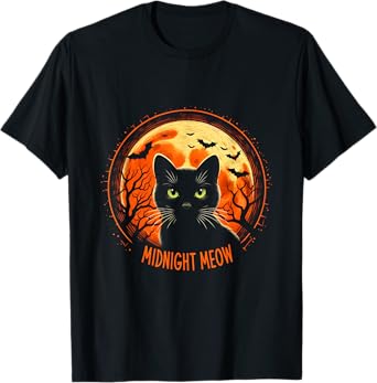 Halloween Black Cat Lover Midnight Meow T-Shirt