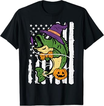 Halloween Bass Fish US Flag Costume Patriot Men Kids Women T-Shirt