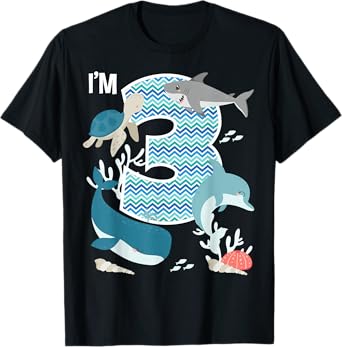 Kids 3 Year Old Ocean Life Whale Dolphin Shark 3rd Birthday T-Shirt