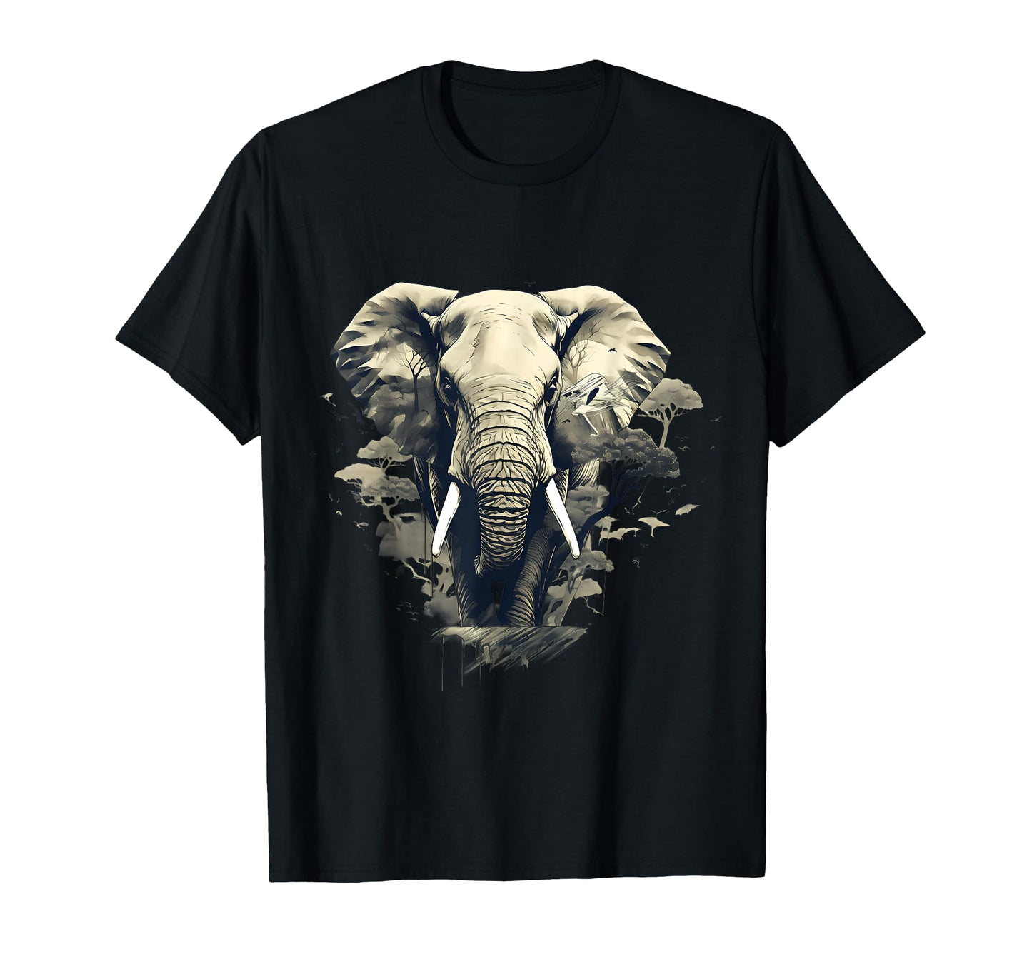 Elephant Drawing Nature Wildlife Animal Print Motif Artwork T-Shirt