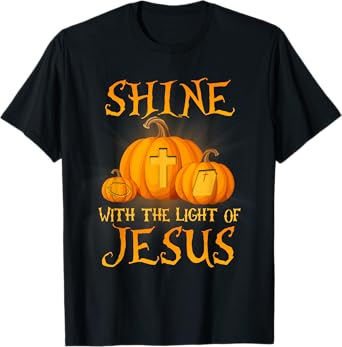 Shine With The Light Of Jesus Christian Halloween Pumpkin T-Shirt