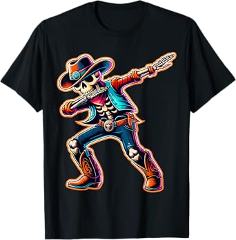 Magical and Funny Cowboy Gifts Cowboy Dabbing Skeleton Halloween Western T-Shirt