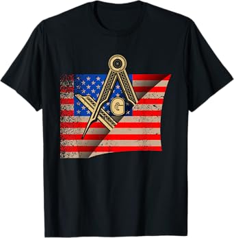Vintage US Flag Real Mason Square & Compass Masonic Shriner T-Shirt