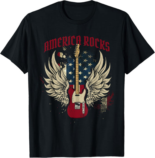 American Flag 4th Of July Guitar T-Shirt