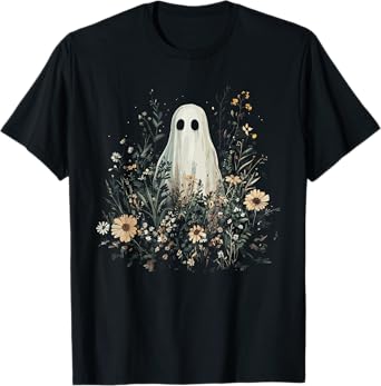 Vintage Floral Ghost Halloween Ghost in the Forest Gothic T-Shirt