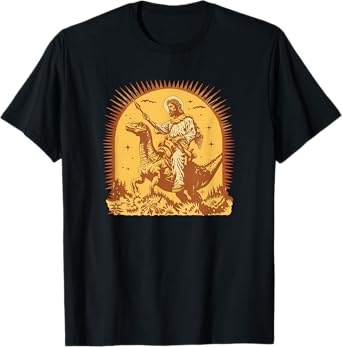 Jesus Riding Raptor Dinosaur Funny Weird Christian T-Shirt