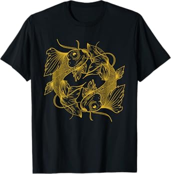 YUKI SOCIETY Japanese Koi Carp Fish T-Shirt - Unisex-Adults, Black, Small