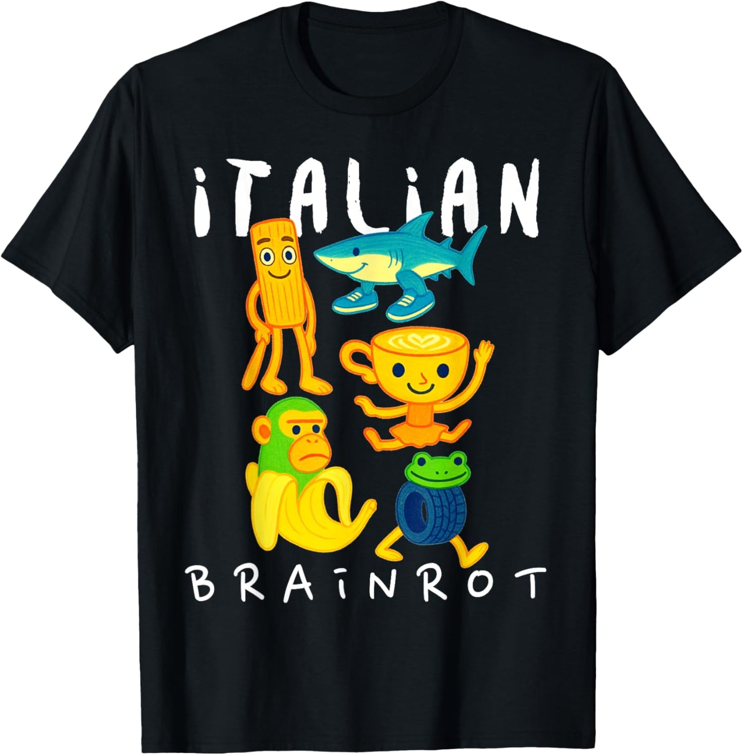 Italian Brainrot Meme Cartoon Crayon Kindergarten Kids Funny T-Shirt