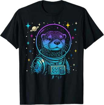 Colorful Astronaut Sea Otter Space Galaxy T-Shirt