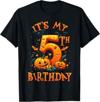 Boo It's My 5th Birthday Halloween Pumpkin 5 Years Old T-Shirt