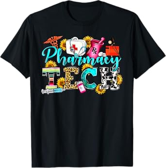 Retro Leopard Pharmacy Tech Pharmacist Certified Pharm Tech T-Shirt