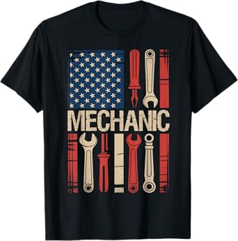 Mens Mechanic American Flag Vintage Car Mechanic T-Shirt