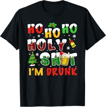 Meme Ho's Ho Ho Holy Shit I'm Drunk Beer Santa Hat Christmas Lights T-Shirt