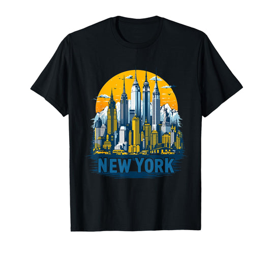 Retro New York Skyline Mountains Cityscape Vintage T-Shirt