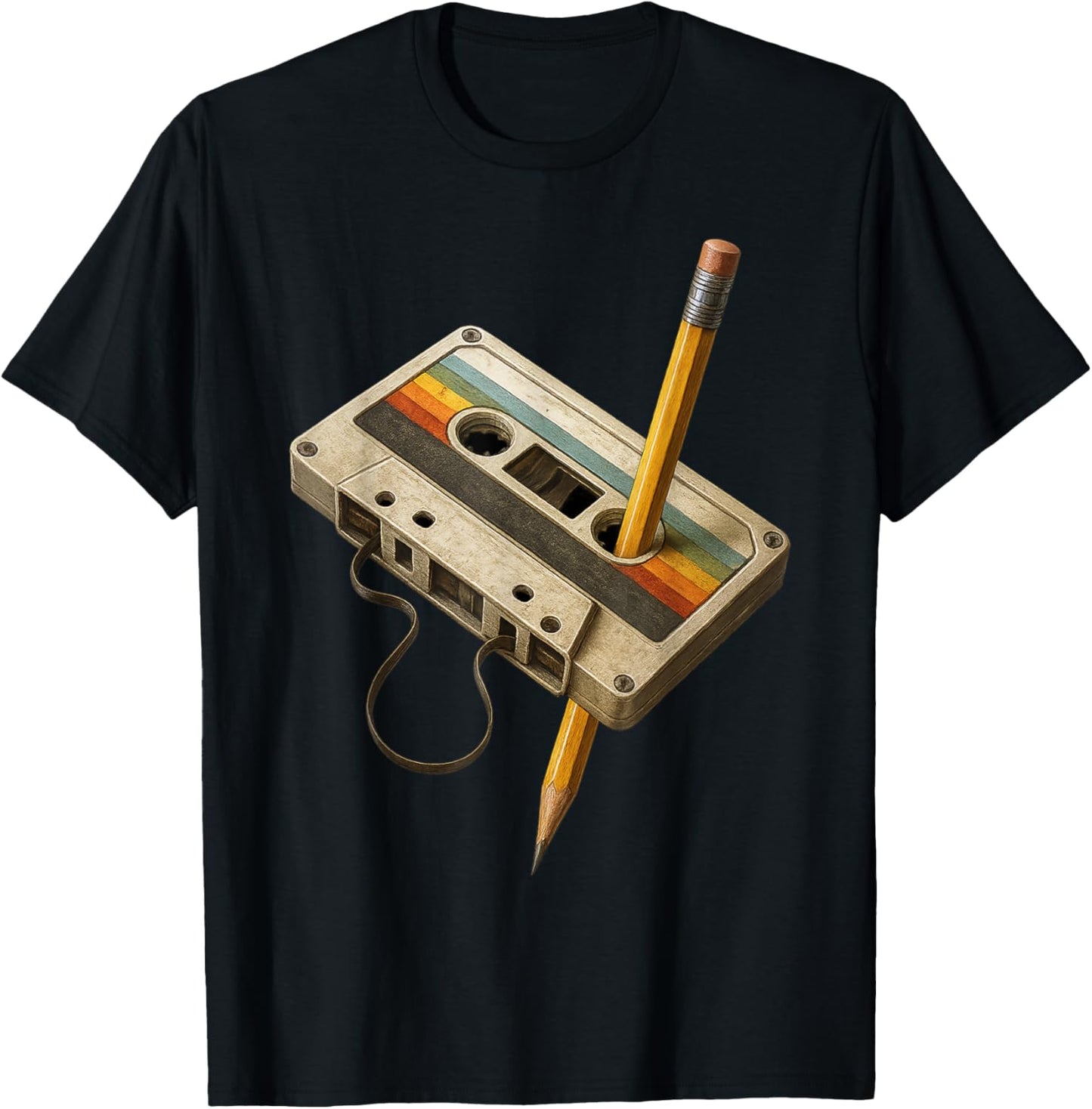 Retro Cassette and Pencil Funny 80s 90s Mixtape Nostalgia T-Shirt