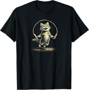 Whisker Workouts Kitty Jump Rope T-Shirt, Small, Black