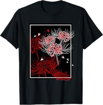 Red Spider Lily with Butterfly Japanese Anime Aesthetic T-Shirt