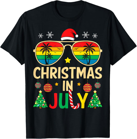 Christmas In July Santa Claus Sunglasses Beach Men Women Kid T-shirt