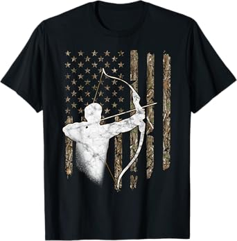 Archery Recurve Long Bow American Flag Camouflage Hunting Women Men T-Shirt