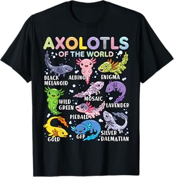 Axolotls of the World Axolotl Kawaii Animals Salamander T-Shirt