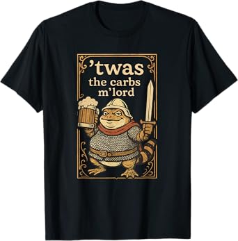 Funny Medieval Carb Lover Frog Beer Pub Food Sword Design T-Shirt