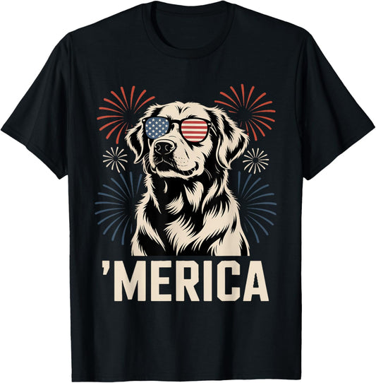 Golden Retriever Merica Dog Patriotic 4th Of July T-shirt