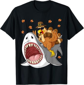 Thanksgiving Turkey Riding Shark Funny Toddler Boys Kids T-Shirt