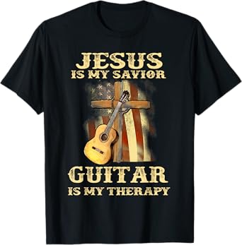 Jesus Is My Savior Guitar Is My Therapy Funny Christian T-Shirt