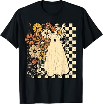Checkered Floral Ghost Halloween Boys Girl Halloween Costume T-Shirt