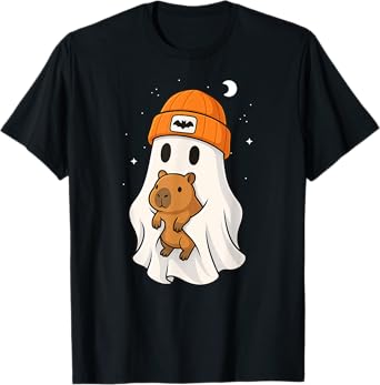 Ghost Capybara Halloween Animal Lover Beenie Hat Boys Girls T-Shirt
