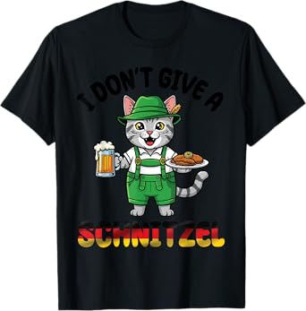 Cat Lederhosen and Beer I Don't Give A Schnitzel Oktoberfest T-Shirt