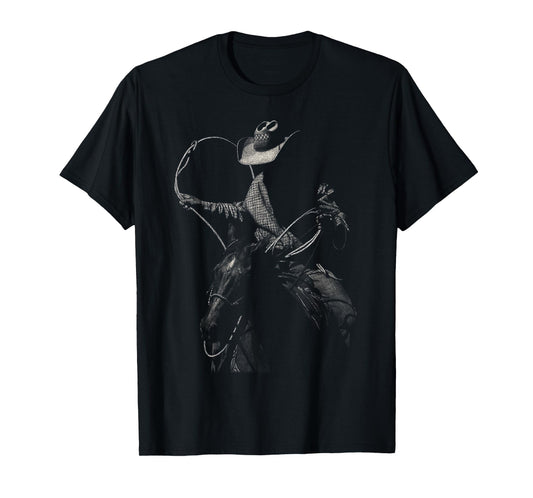 Rodeo Cowboy Dark Western Horse Art Vintage T-Shirt