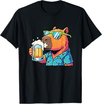 Retro Vintage Capybara with Beer Cool Animal Funny Cheers T-Shirt