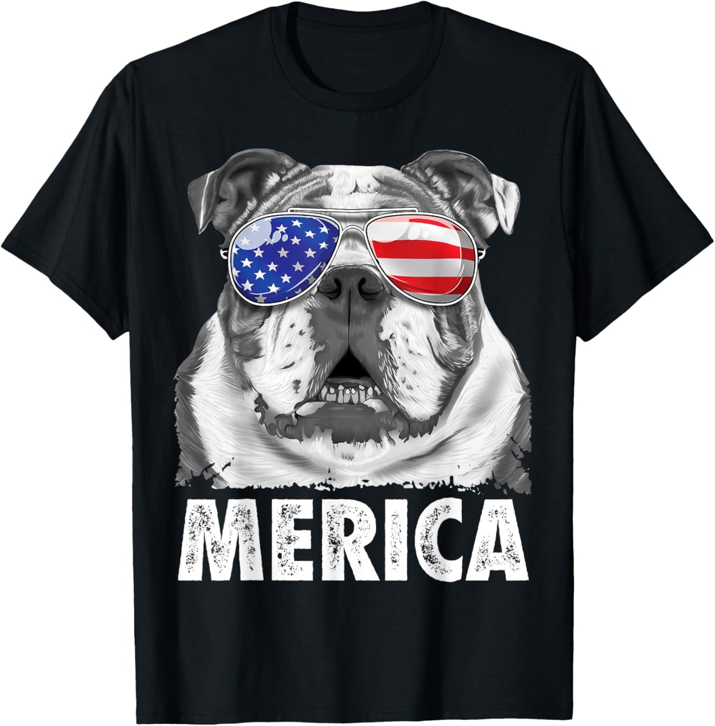 English Bulldog 4th of July Merica Men Women USA Flag Retro T-Shirt