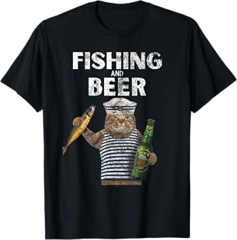 Fishing & Beer Funny Cat T-Shirt