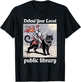 Defend Your Local Public Library Funny Knight Cat T-Shirt