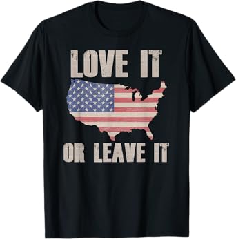 LOVE IT OR LEAVE IT Patriotic Vintage American Flag USA Map Women Kids Men T-Shirt