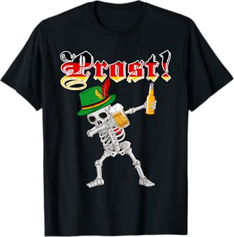 Prost Oktoberfest Skeleton Dab Drinking Beer Germany Flag T-Shirt