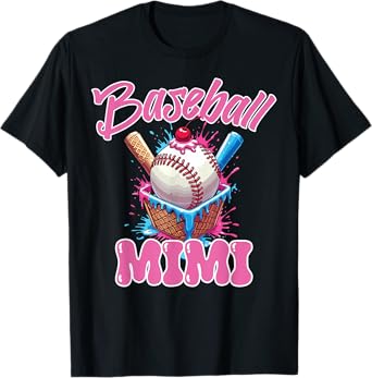 Retro Baseball Mimi Ice Cream Drip Game Day Baseball T-Shirt