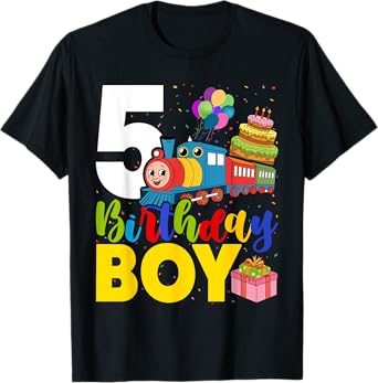 Kids 5th Birthday Train Boys 5 Years Old I'm Five T-Shirt