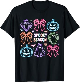 Spooky Season Cute Ghost Neon Halloween Neon Lights Costume T-Shirt