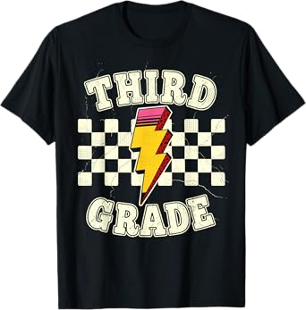 Retro Third Grade Teacher Lightning Bolt Pencil Teacher Kids T-Shirt