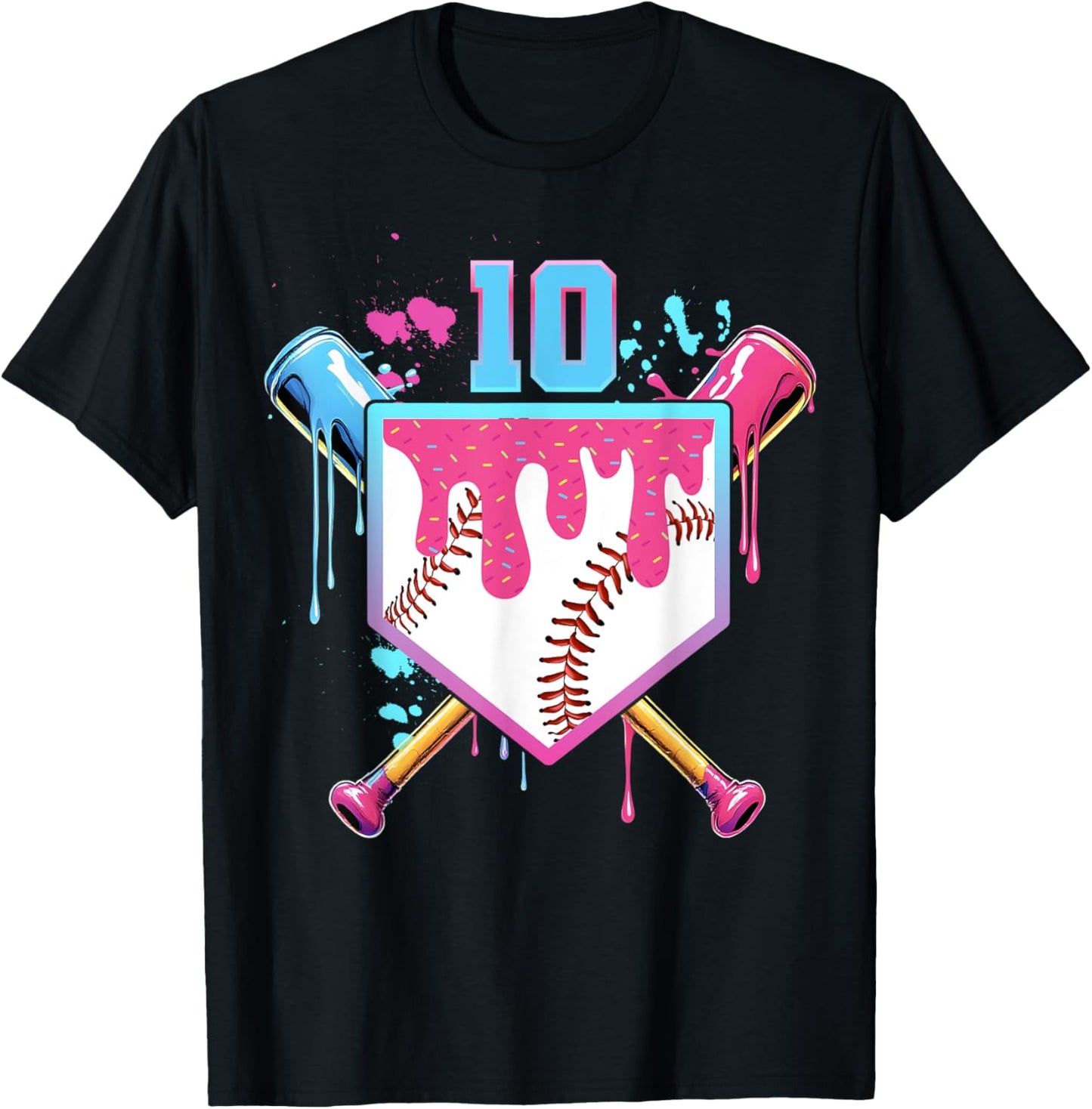 Baseball 10 Year Old Ice Cream Drip 10th Birthday Number 10 T-Shirt
